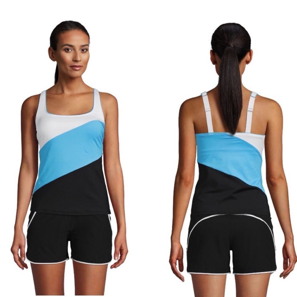 Land’s End plus regular square neck underwire adjustable Tankini Color Block Var - Picture 2 of 8